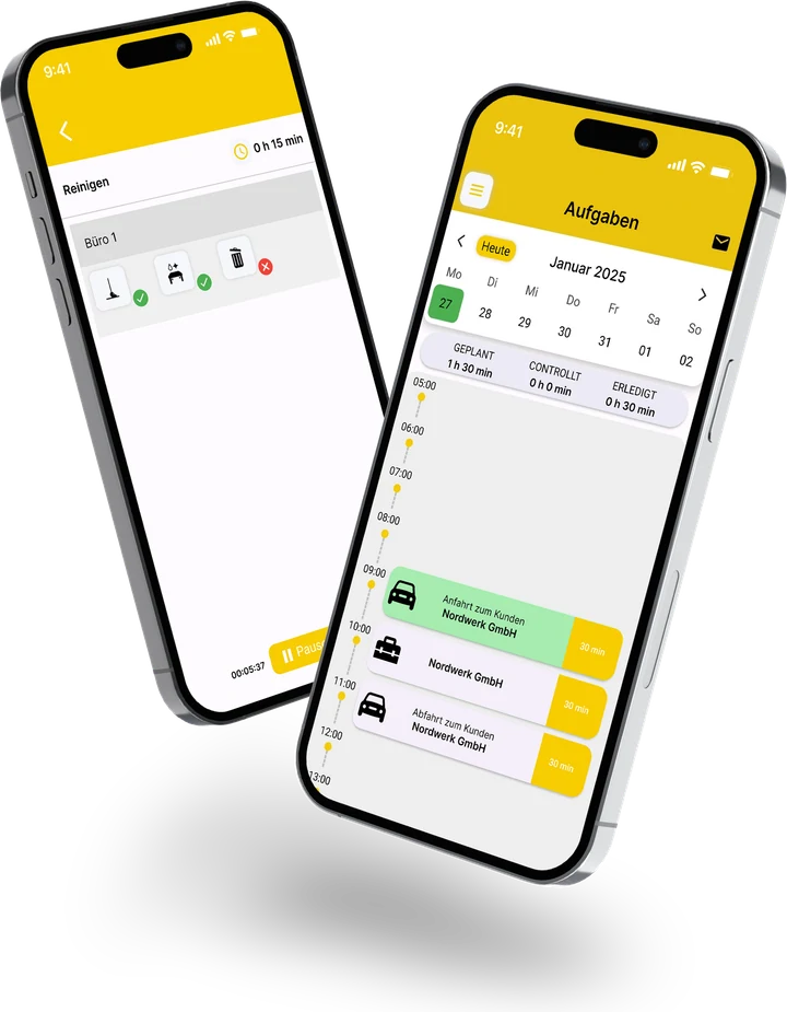 YellowTime App auf zwei Smartphones