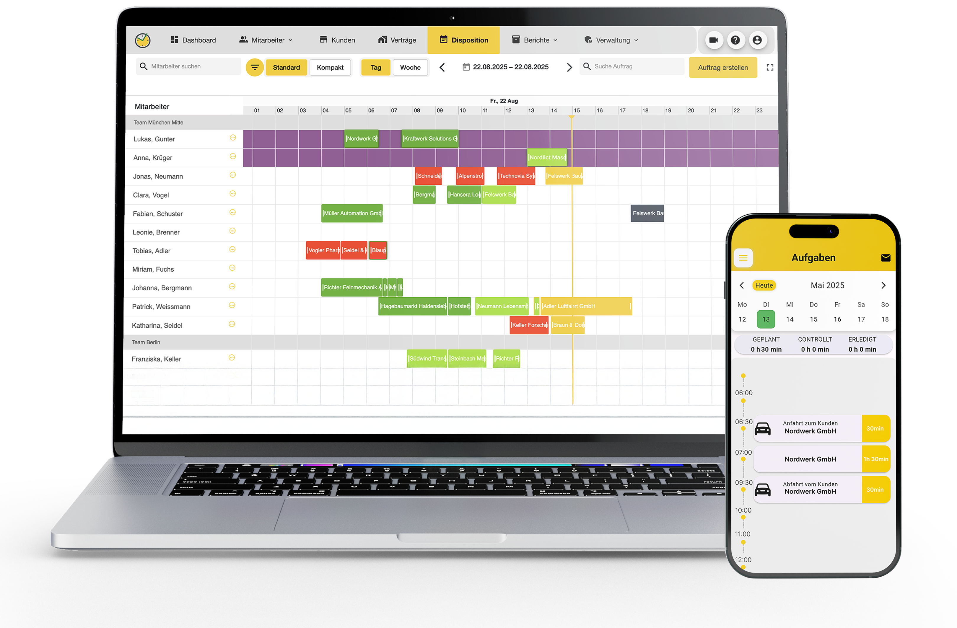 YellowTime Web-App auf Laptop und Smartphone